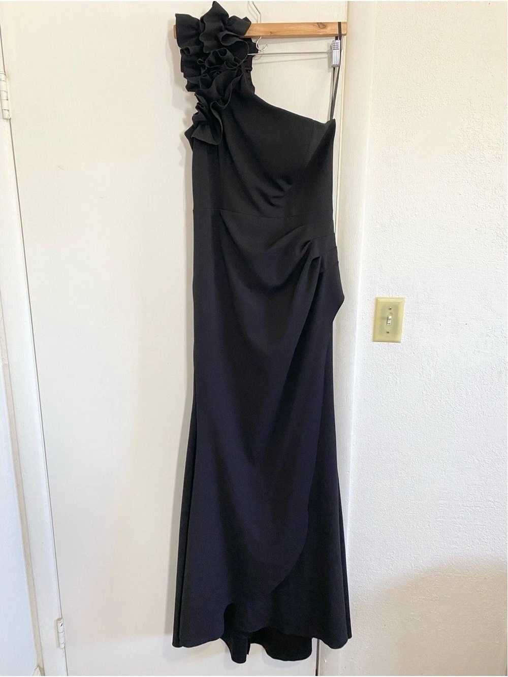 Xscape Black One-Shoulder Ruffle Evening Gown - Picture 1 of 9